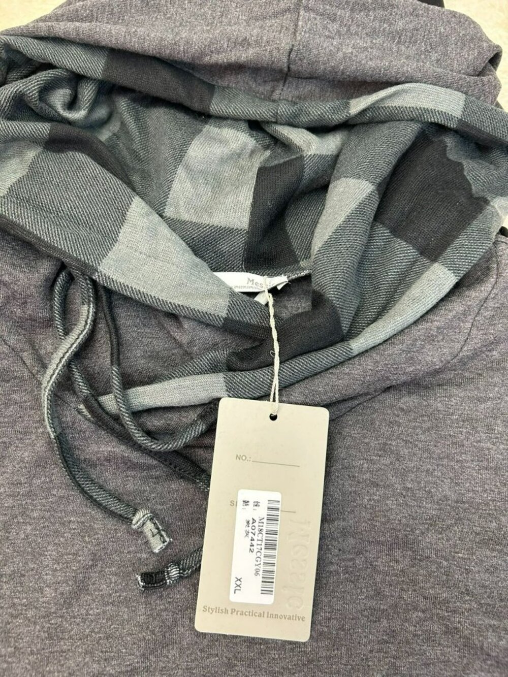 Messic Women Hooded Tunic Tops Plaid Black & Gray Long Sleeve XXL Lot of 2 - Picture 5 of 6